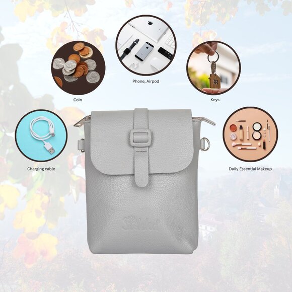 Leather Messenger Bag for Men & Women –Grey Crossbody Shoulder Bag, Side Sling - Picture 4 of 10